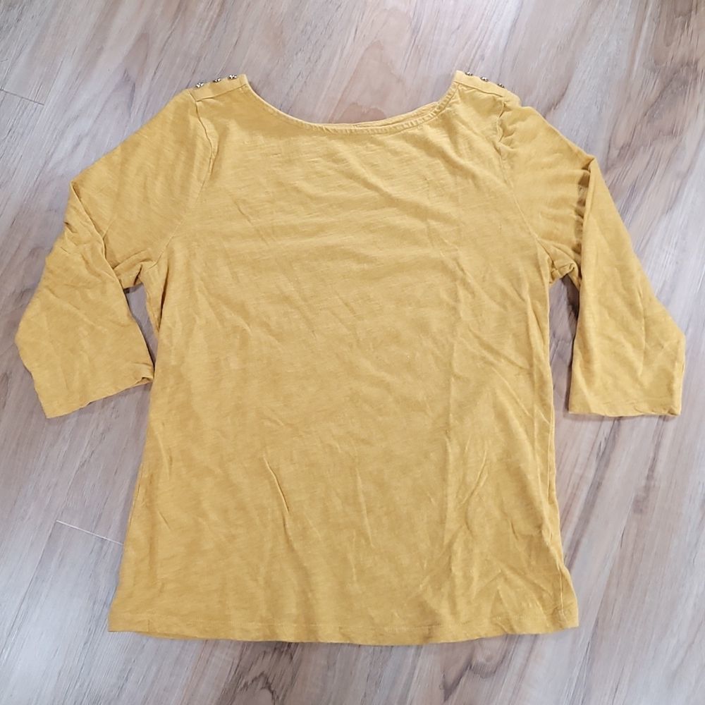 💜A New Day Mustard Buttoned Shoulder 3/4 Sleeve Top Medium
